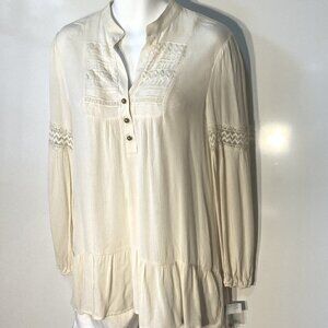 Keren Hart SZ M NWT Ivory gauzy flowy tunic tiered lace vintage inspired boho